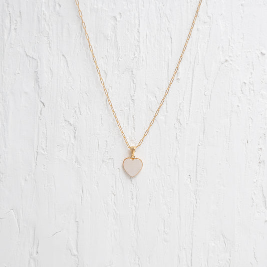 Opal White Heart Charm Necklace