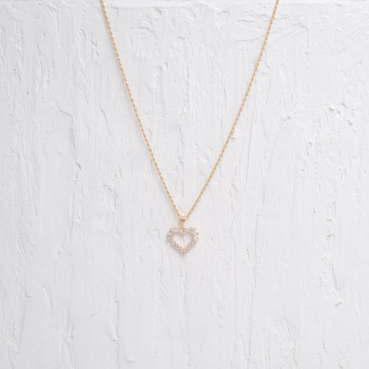 Open Crystal Heart Charm Necklace