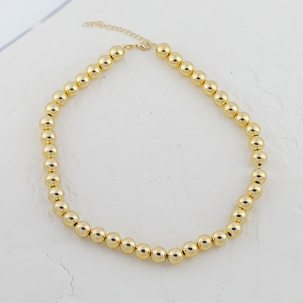 Gold Beaded Necklace - 10mm
