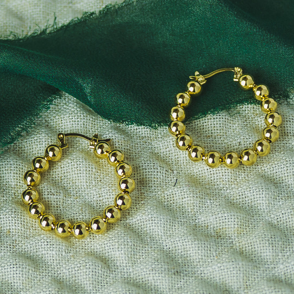 Gold Beads Closed Hoop Earrings