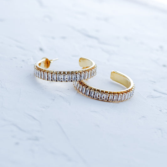 Cubic Zirconia Sparkly Open Hoop Earrings